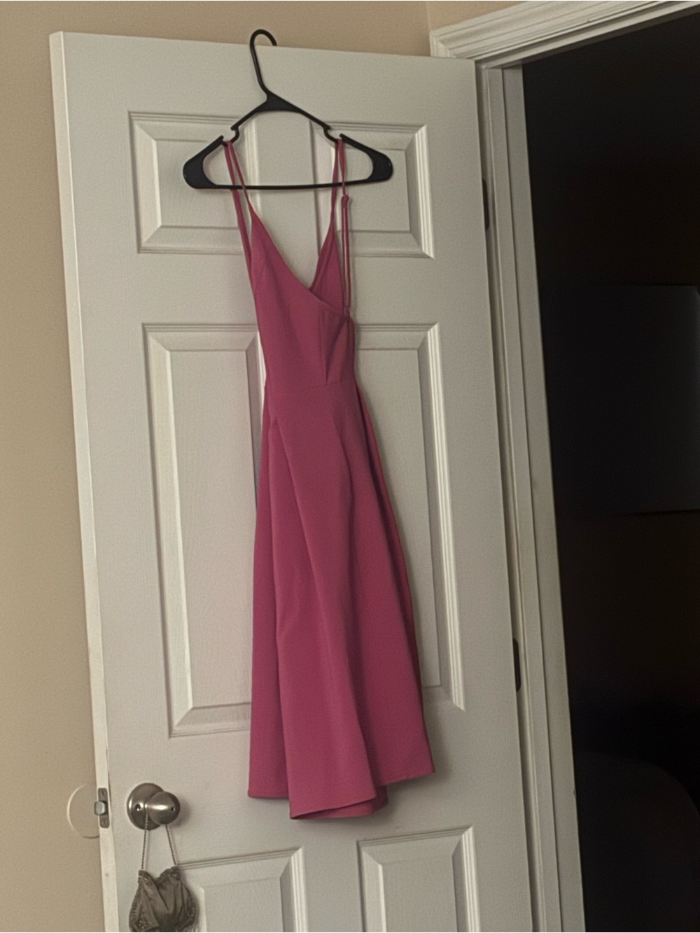 Pink V-Neck Spaghetti Strap Dress